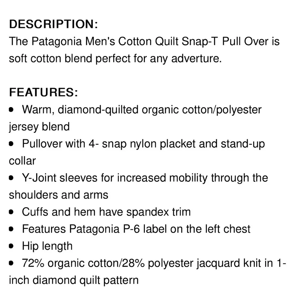 Patagonia Cotton Quilt Snap-T Pullover Blue Red XL
